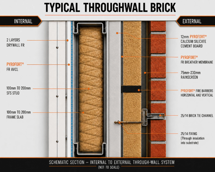 Typical PYROFORT through-wall brick build-up schematic